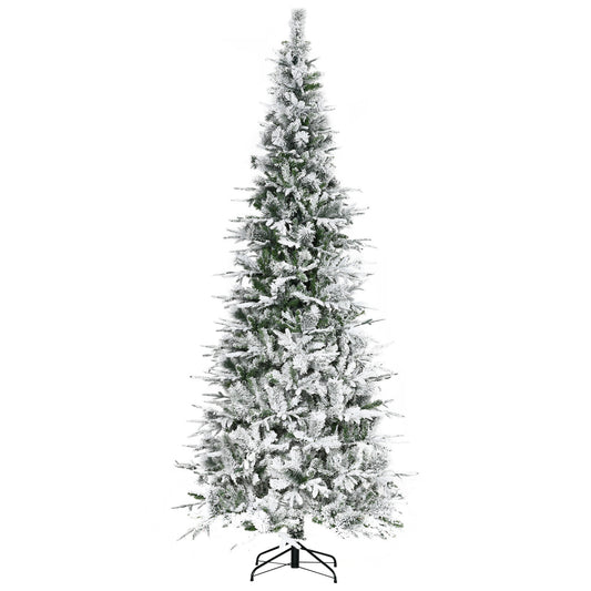 HOMCOM 9' Unlit Snow Flocked Pine Artificial Christmas Tree with Realistic Branches and 1159 Tips, Green