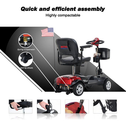 MAX SPORT RED 4 Wheels Outdoor Compact Mobility Scooter with 2pcsx12AH Lead acid Battery