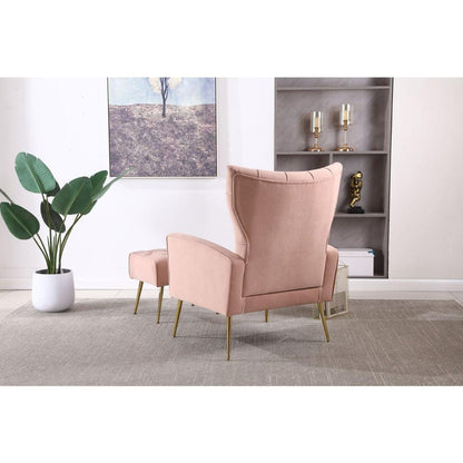 Modern Accent Chair with Ottoman, Comfy Armchair for Living Room, Bedroom, Apartment, Office (Pink)
