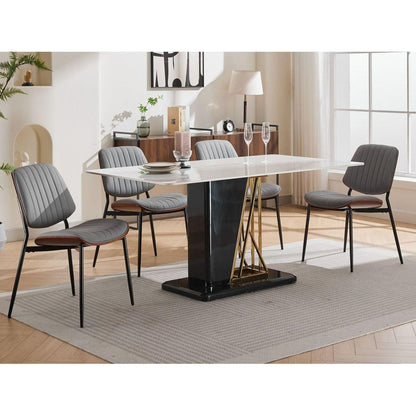 Dining Chairs Set of 2 Mid Century Modern Retro Faux Leather Chair with Walnut Bentwood Back Upholstered Seat Metal Legs Adjustable Foot for Kitchen Dining Room Chairs(Gray PU)
