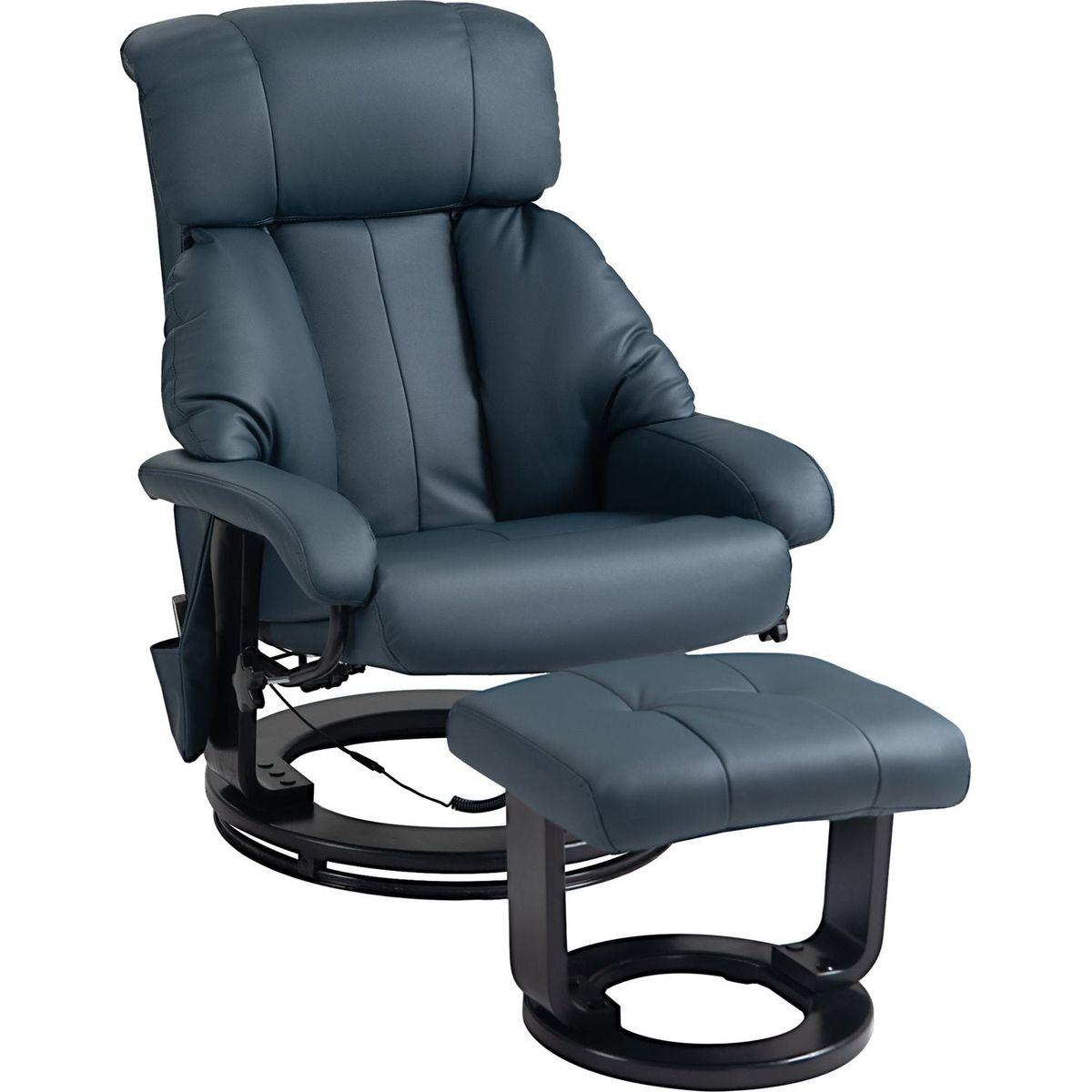 Massage Recliner Chair with Footstool, 360 Swivel Recliner, Blue