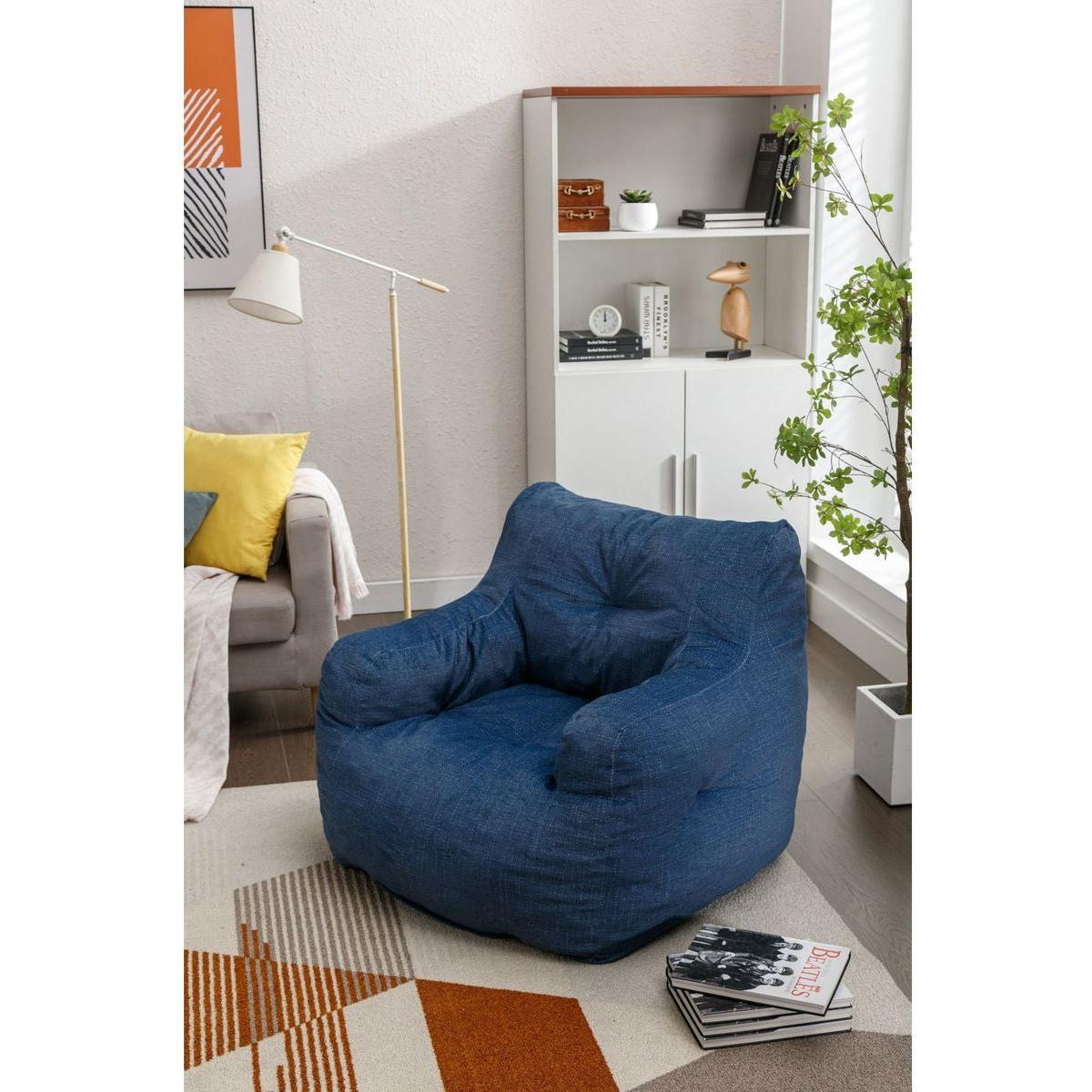 Soft Cotton Linen Fabric Bean Bag Chair Filled With Memory Sponge,Blue