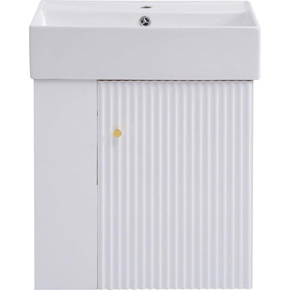 21.6inch Modern Floating Bathroom Vanity with Ceramic Basin - Perfect for Small Bathrooms, Left side storage