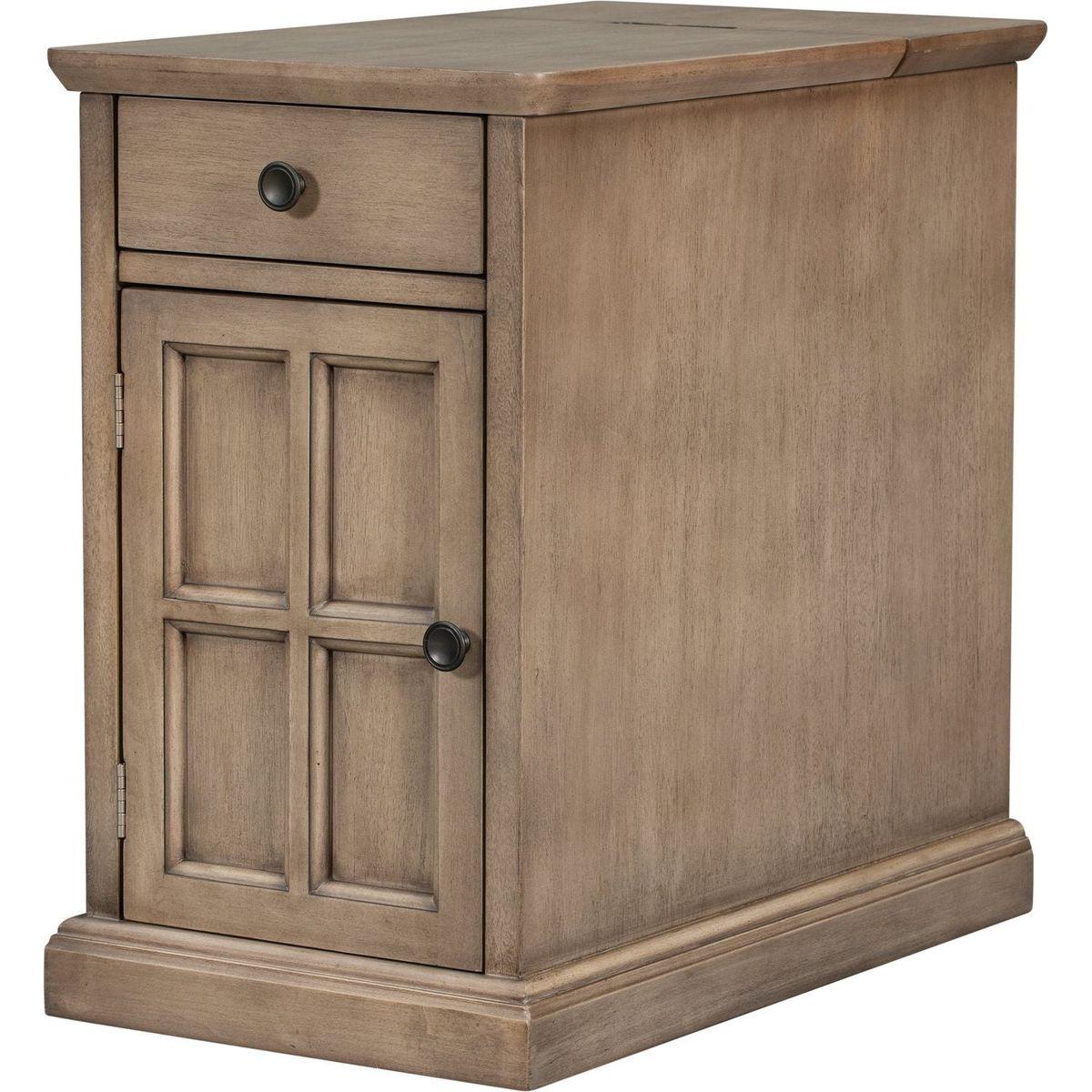Classic Vintage Livingroom End Table Side Table with USB Ports and One Multifunctional Drawer with cup holders, Antique Brown