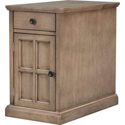 Classic Vintage Livingroom End Table Side Table with USB Ports and One Multifunctional Drawer with cup holders, Antique Brown