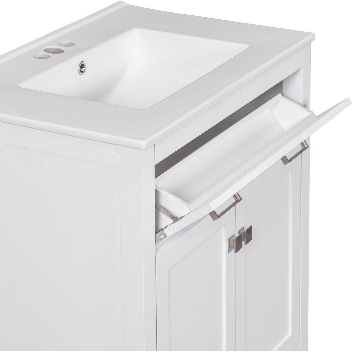 30-inch Bathroom Vanity with Ceramic Sink, Modern White Single Bathroom Cabinet with 2 Doors and a Shelf, Soft Close Doors