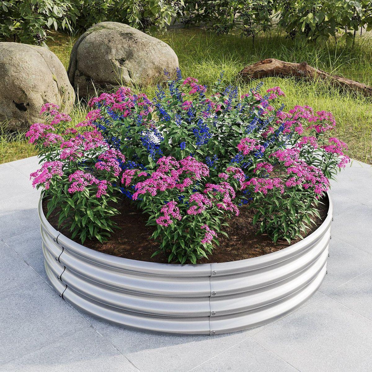 47.24x11.4" Tall Round Raised Garedn Bed,Metal Raised Beds for Vegetables, Outdoor Garden Raised Planter Box, Backyard Patio Planter Raised Beds for Flowers, Herbs, Fruits Silver