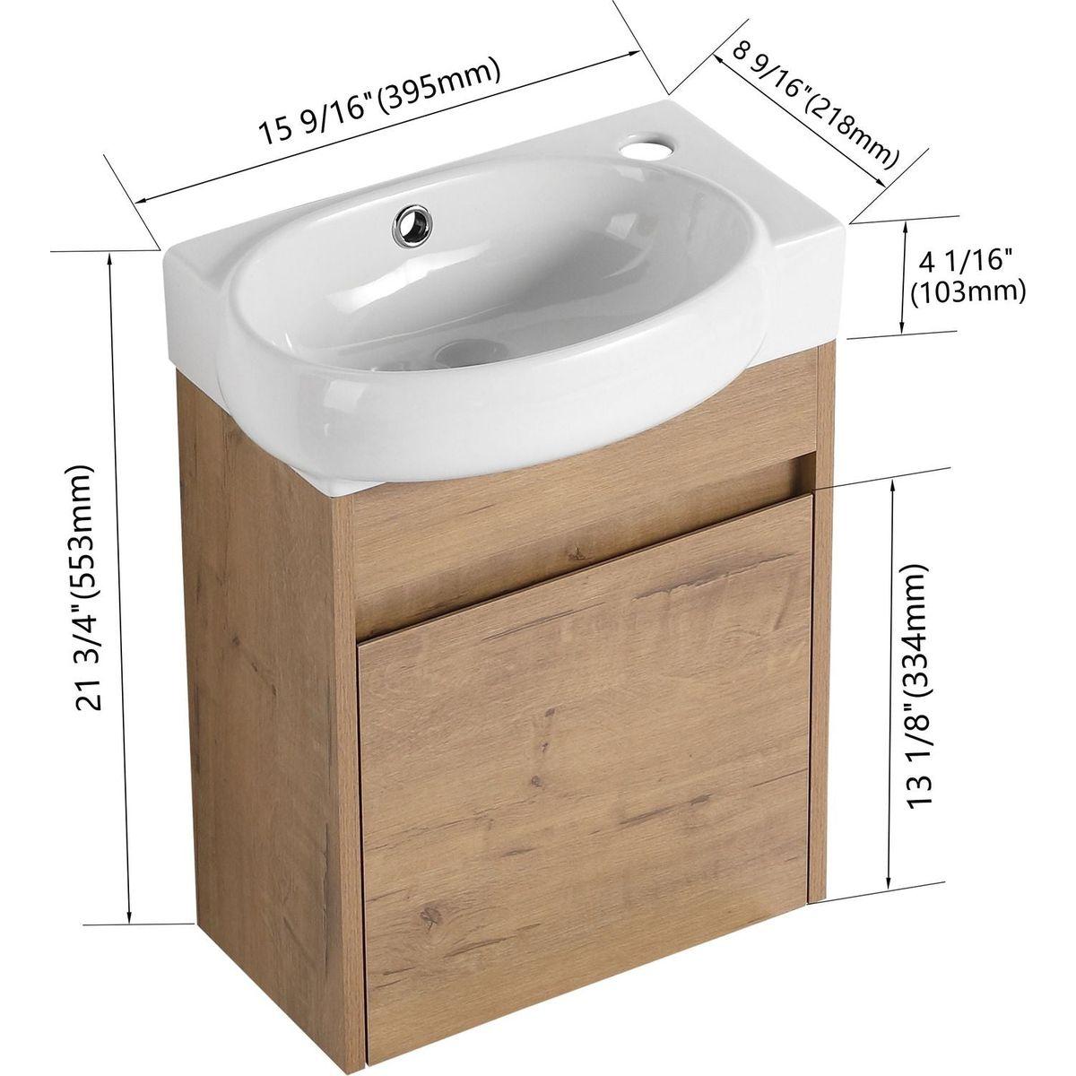 Soft Close Doors Bathroom Vanity With Sink,16 Inch For Small Bathroom