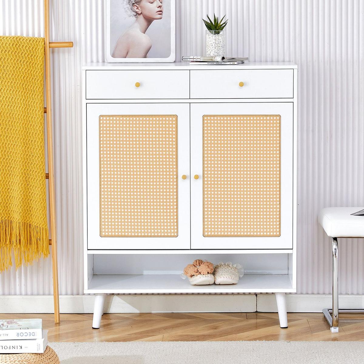 Modern minimalist storage cabinet, rattan shoe cabinet, bed top cabinet. Beautiful shape, suitable for corridors and living rooms.