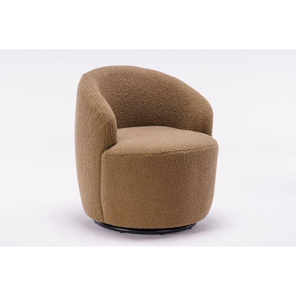 Teddy Fabric Swivel Accent Armchair Barrel Chair With Black Powder Coating Metal Ring,Coffee Brown