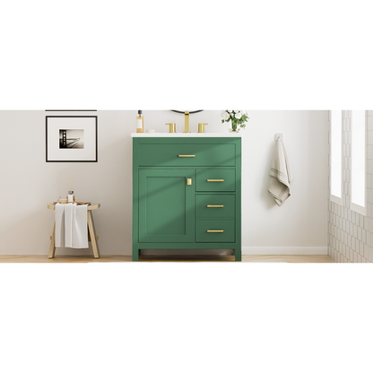 30-Inch Green Bathroom Vanity with Ceramic Sink and Ample Storage - Ideal Choice for Small Bathrooms