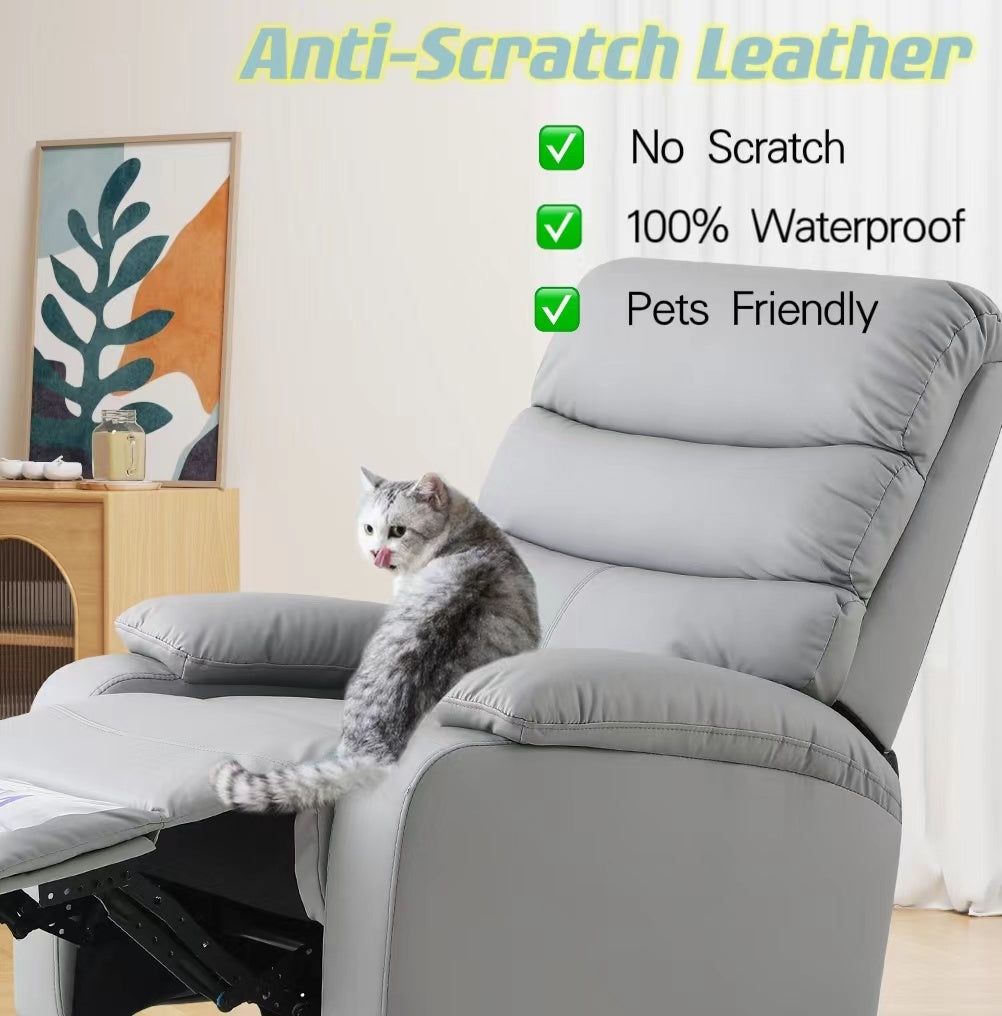 Large Manual Recliner Chair for Living Room,Lying flat at 150 degrees,Cat scratch fabric,Light gray