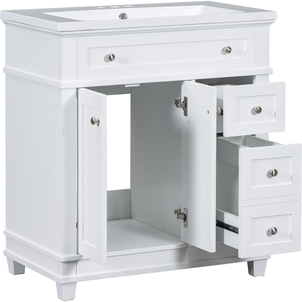 30" Bathroom Vanity Cabinet with Sink Combo Set, Undermount Resin Sink, Free Standing Vanity Set with 2 Drawers& Soft Closing Doors, Solid Wood Frame Bathroom Cabinet, White