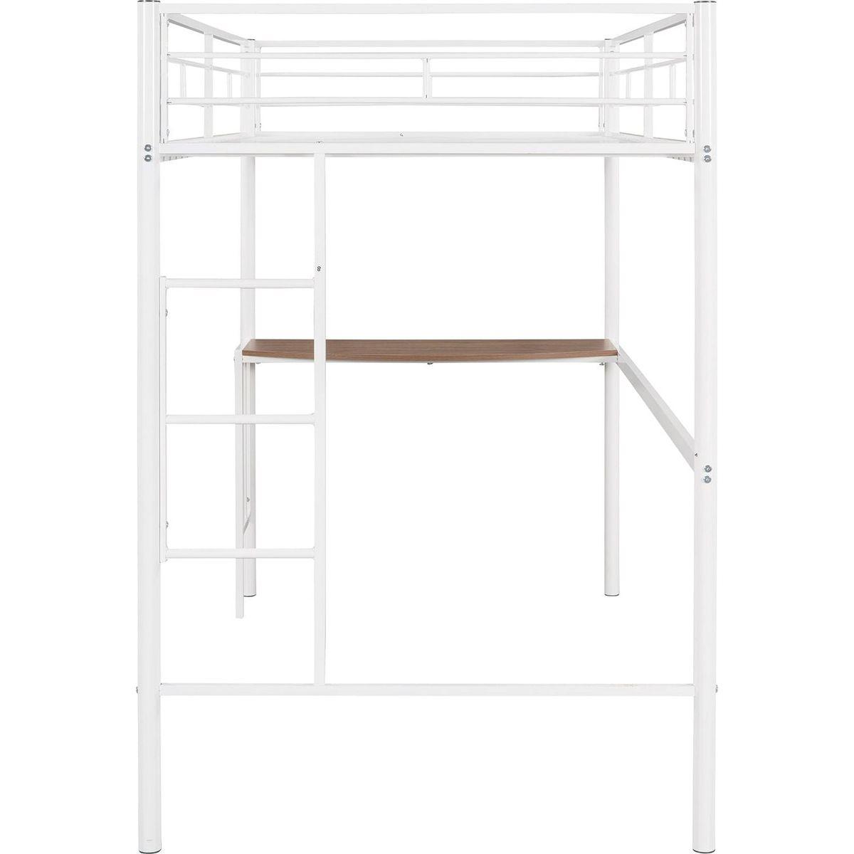Twin Metal Bunk Bed with Desk, Ladder and Guardrails, Loft Bed for Bedroom, White