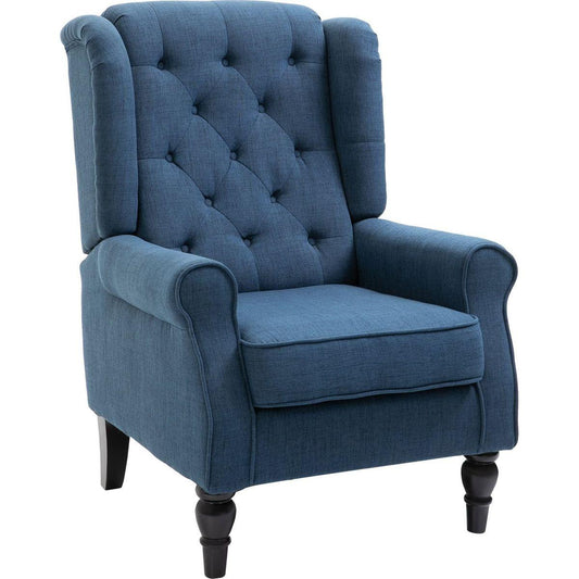 Button-Tufted Accent Chair with High Wingback, Rounded Cushioned Armrests and Thick Padded Seat, Blue