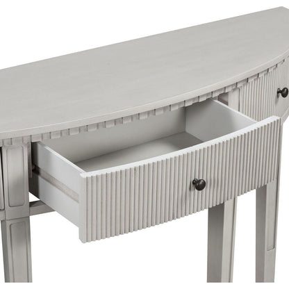 Distinctive Features of Pine Veneer Console Table with Vertical Stripe Drawer Fronts and Four Legs