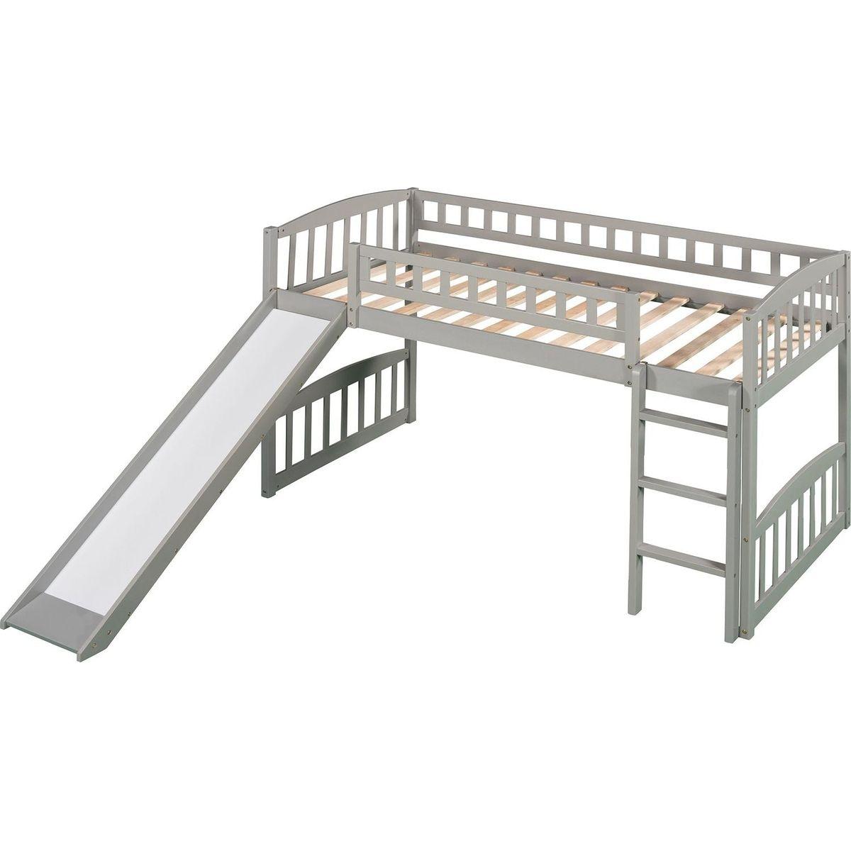 Twin size Loft Bed with Slide and Ladder, Gray