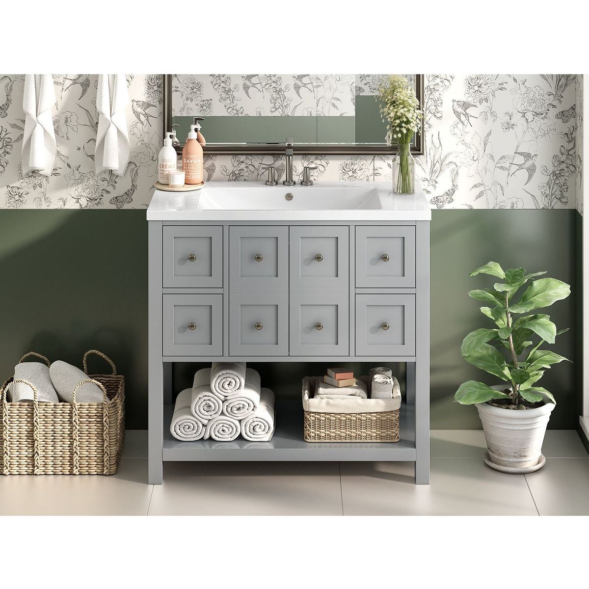 36" Bathroom Vanity with Undermount Sink,Free Standing Vanity Set with 4 Drawers& Soft Closing Doors,Solid Wood Frame Bathroom Storage Cabinet