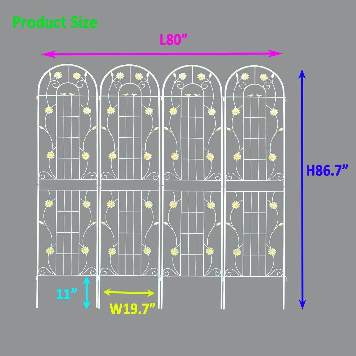 4 Pack Metal Garden Trellis 86.7" x 19.7" Rustproof Trellis for Climbing Plants Outdoor Flower Support White