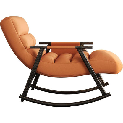 Casual folding rocking chair upholstered, lounge rocking chair adjustable high back and foot rest,side pockets placed in living room bedroom balcony