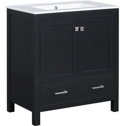 30" Black Bathroom Vanity with Single Sink, Combo Cabinet Undermount Sink, Bathroom Storage Cabinet with 2 Doors and a Drawer, Soft Closing, Multifunctional Storage, Solid Wood Frame