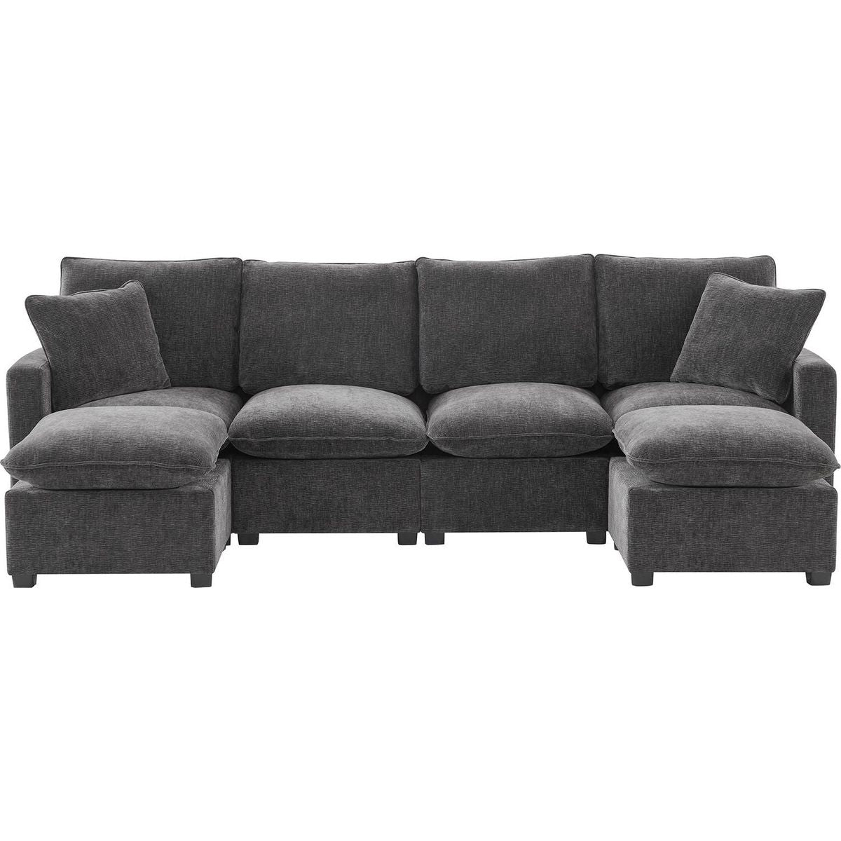 110x57" Modern U Shape Modular Sofa, 6 Seat Chenille Sectional Couch Set with 2 Pillows Included, Freely Combinable Indoor Funiture for Living Room, Apartment, Office, 2 Colors