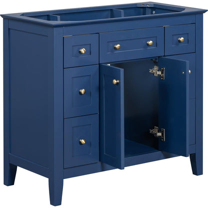 36" Bathroon Vanity without Sink, Modern Freestanding Single Bathroom Cabinet with 6 Drawers & 2 Cabinets, Storage Cabinet for Bathroom, Solid Wood Frame Vanity Set, Blue (NOT INCLUDE SINK)