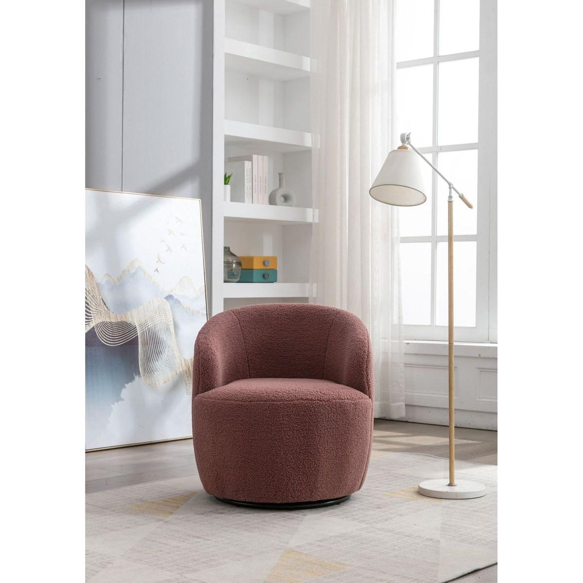 Teddy Fabric Swivel Accent Armchair Barrel Chair With Black Powder Coating Metal Ring,Dark Red