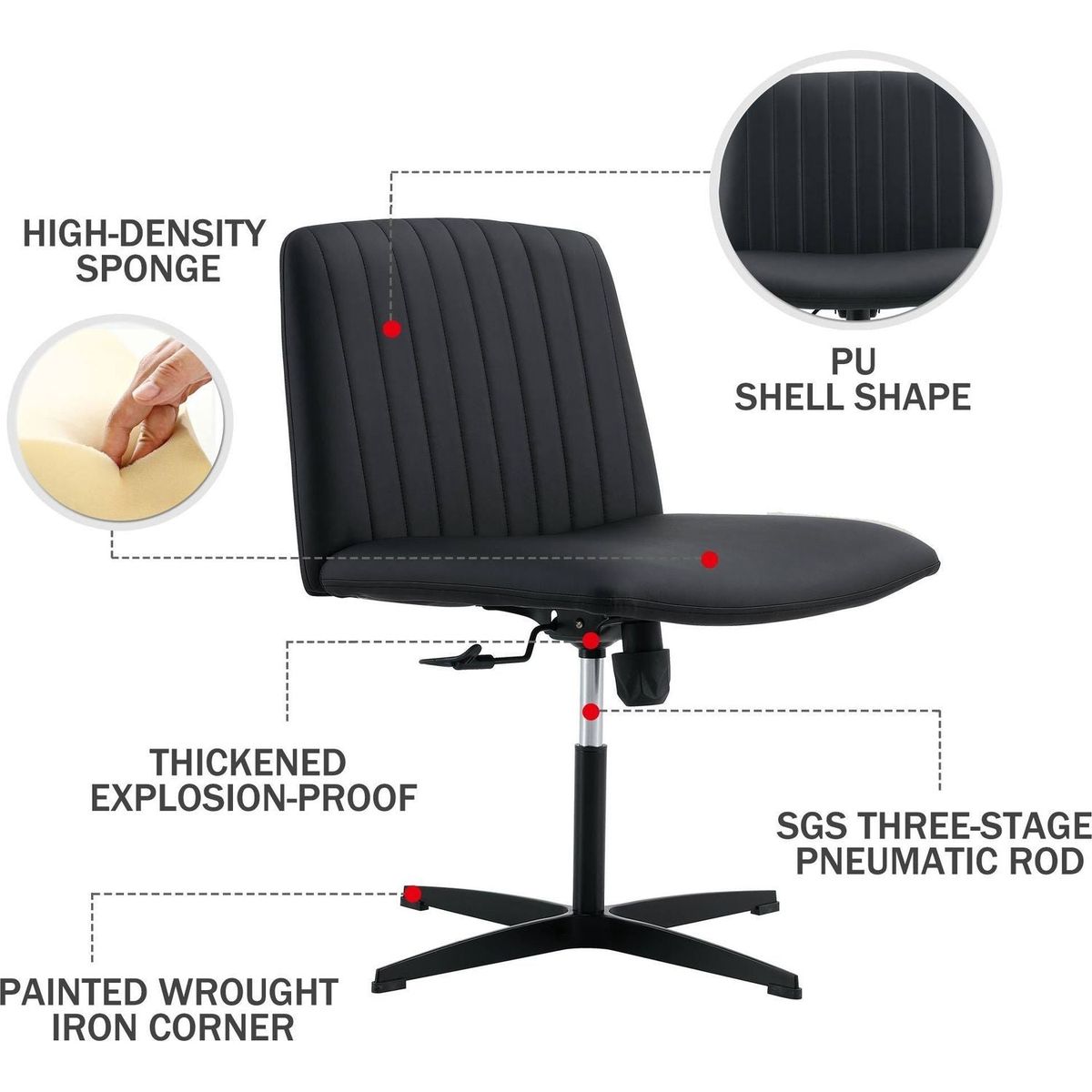 Black High Grade Pu Material. Home Computer Chair Office Chair Adjustable 360 Swivel Cushion Chair With Black Foot Swivel Chair Makeup Chair Study Desk Chair. No Wheels