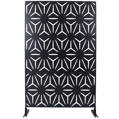 Outdoor & Indoor Privacy Screen Metal Privacy Screen 76' H×48' W, Freestanding Decorative Privacy Screen for Deck Balcony Patio, Black Steel