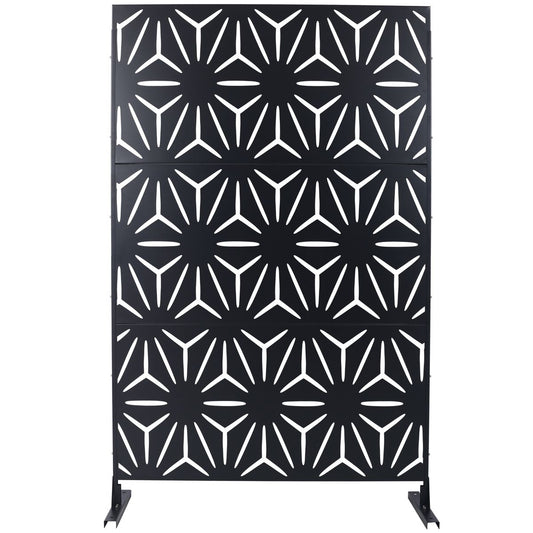 Outdoor & Indoor Privacy Screen Metal Privacy Screen 76' H×48' W, Freestanding Decorative Privacy Screen for Deck Balcony Patio, Black Steel