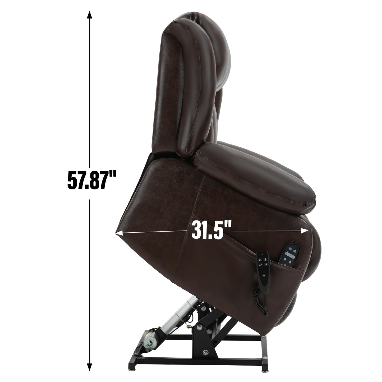 Dual Motor Infinite Position Up to 350 LBS Electric Medium size Genuine Leather Brown Power Lift Recliner Chair with 8-Point Vibration Massage and Lumbar Heating