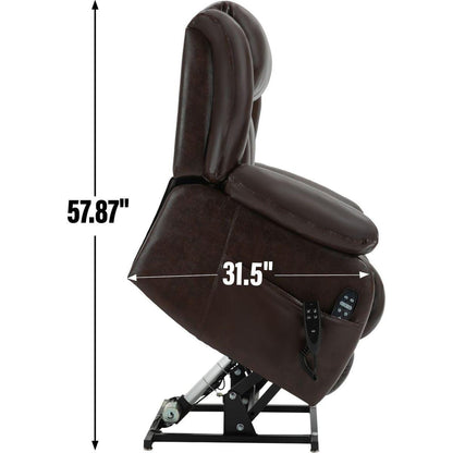 Dual Motor Infinite Position Up to 350 LBS Electric Medium size Genuine Leather Brown Power Lift Recliner Chair with 8-Point Vibration Massage and Lumbar Heating