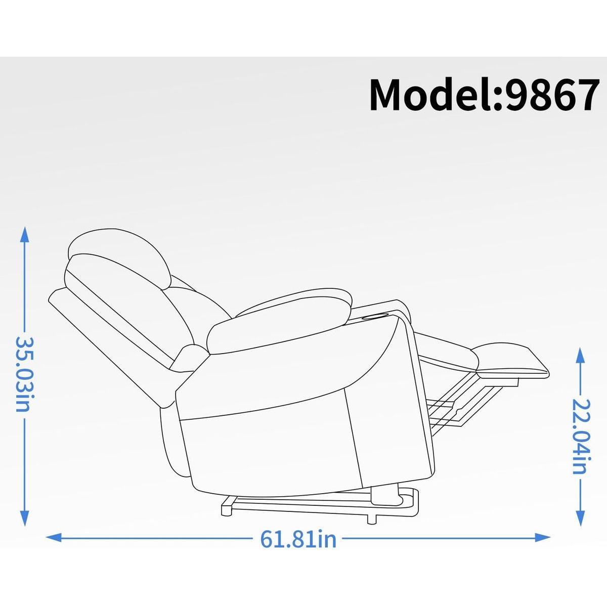 Okin motor Up to 350 LBS Chenille Power Lift Recliner Chair, Heavy Duty Motion Mechanism with 8-Point Vibration Massage and Lumbar Heating, USB and Type-C Ports, Stainless Steel Cup Holders, Brown