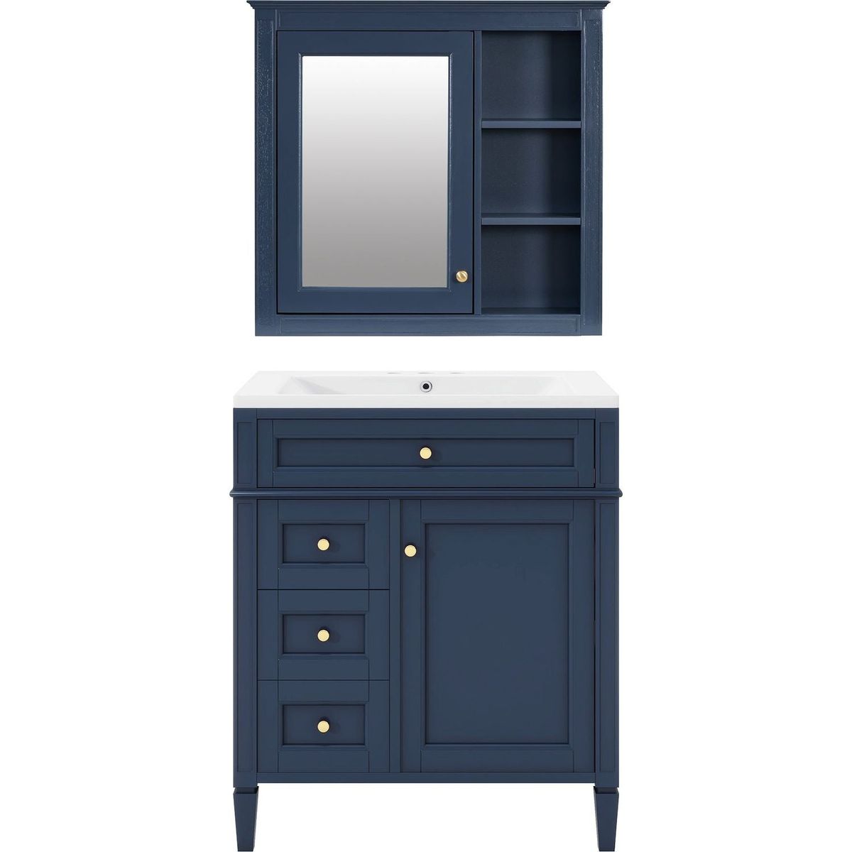 30" Bathroom Vanity with Top Sink, Modern Bathroom Storage Cabinet with 2 Drawers and a Tip-out Drawer, Freestanding Vanity Set with Mirror Cabinet, Single Sink Bathroom Vanity