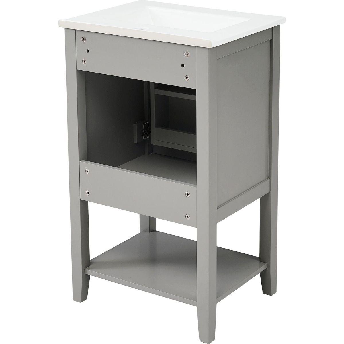 20" Bathroom Vanity with Sink, Bathroom Cabinet with Soft Closing Door, Storage Rack and Open Shelf, Grey