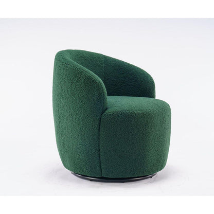 Teddy Fabric Swivel Accent Armchair Barrel Chair With Black Powder Coating Metal Ring,Dark Green