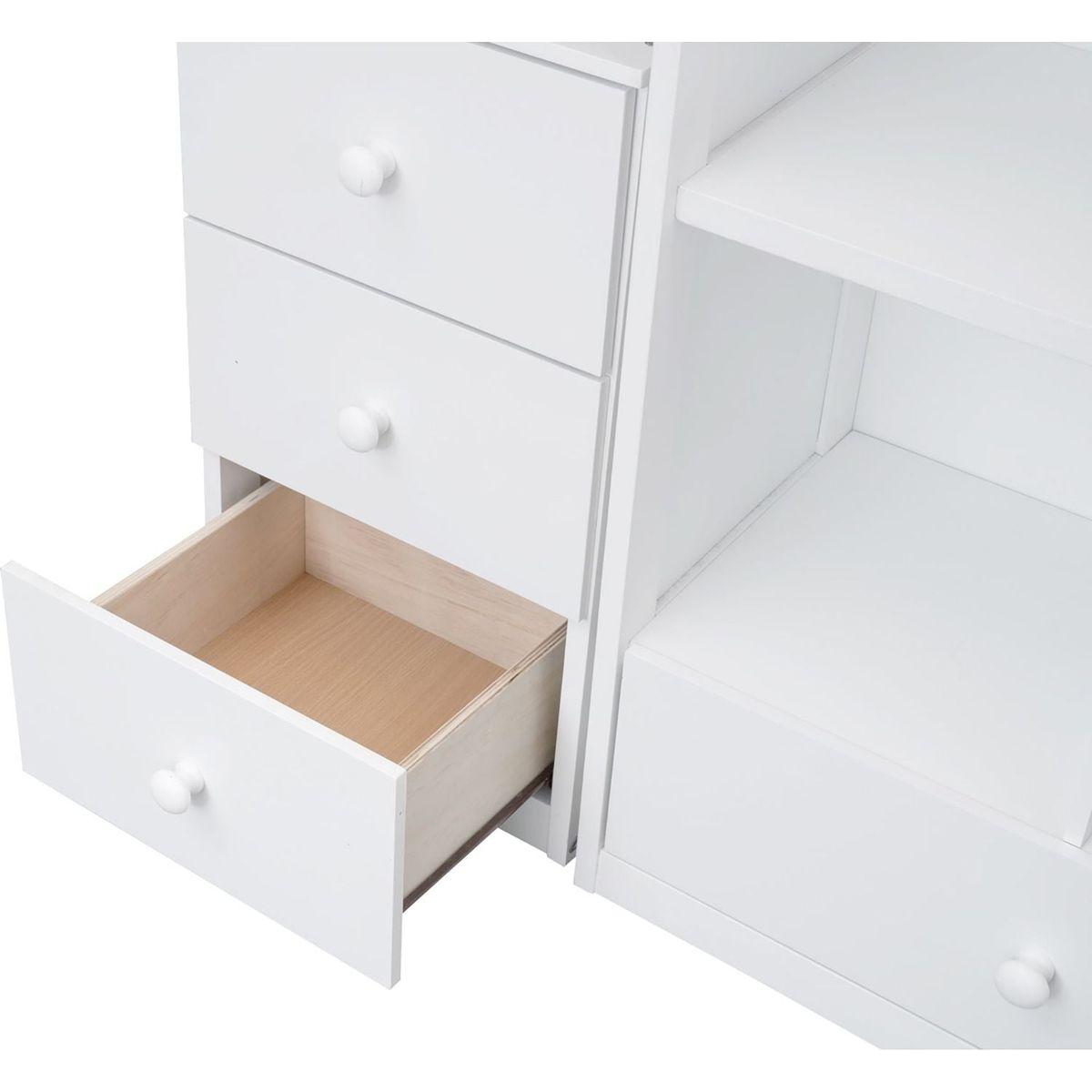 Twin Size Loft Bed with L-Shaped Desk and Drawers, Cabinet and Storage Staircase, White
