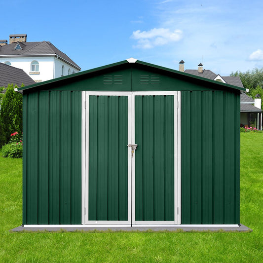 Metal garden sheds 8ft×10ft outdoor storage sheds Green + White