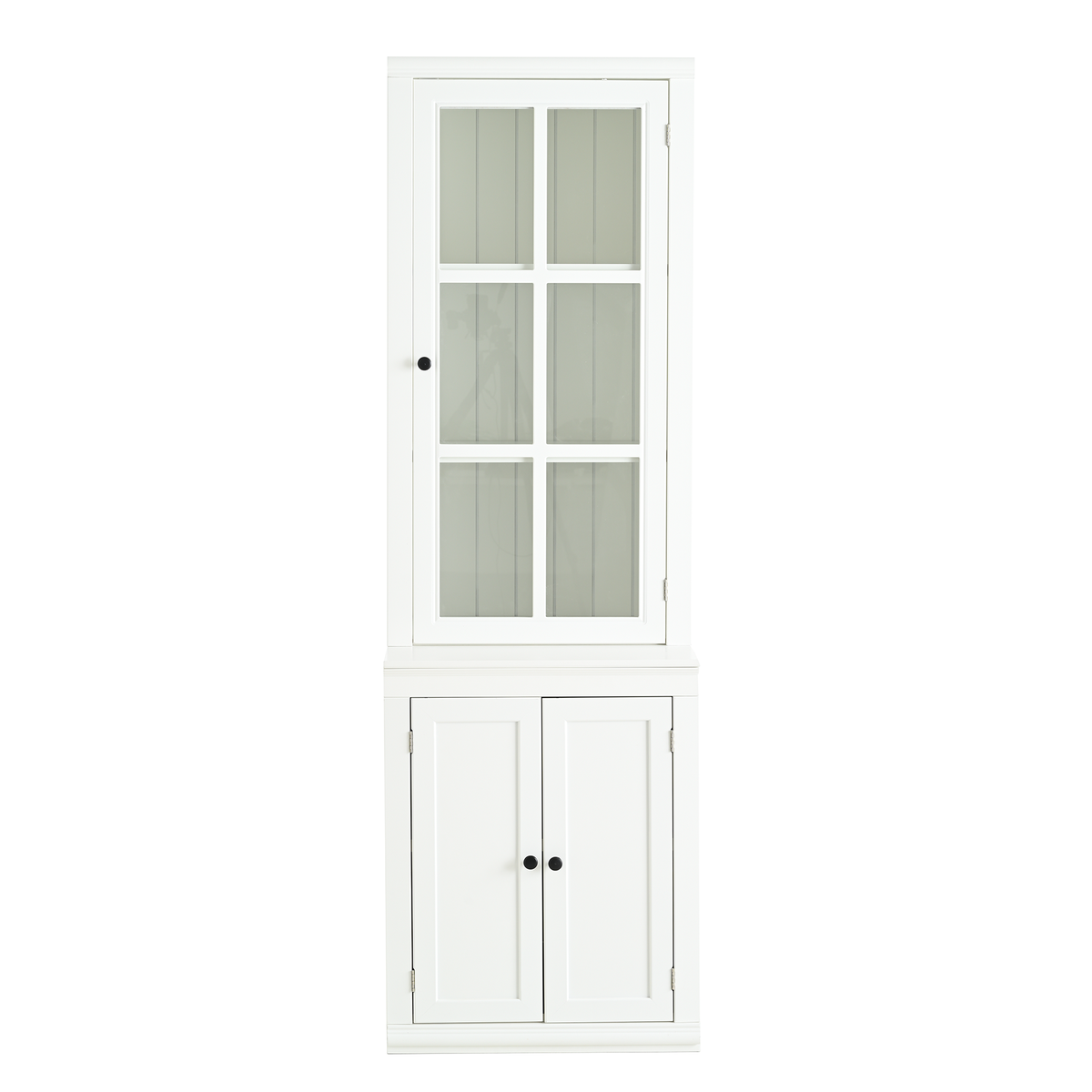 Retro Style Hutch Cabinet with Single Glass Door, China Cabinet for Home, Office, or Studio - White, 75.25'' Tall