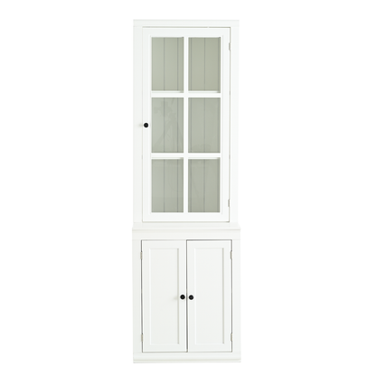 Retro Style Hutch Cabinet with Single Glass Door, China Cabinet for Home, Office, or Studio - White, 75.25'' Tall