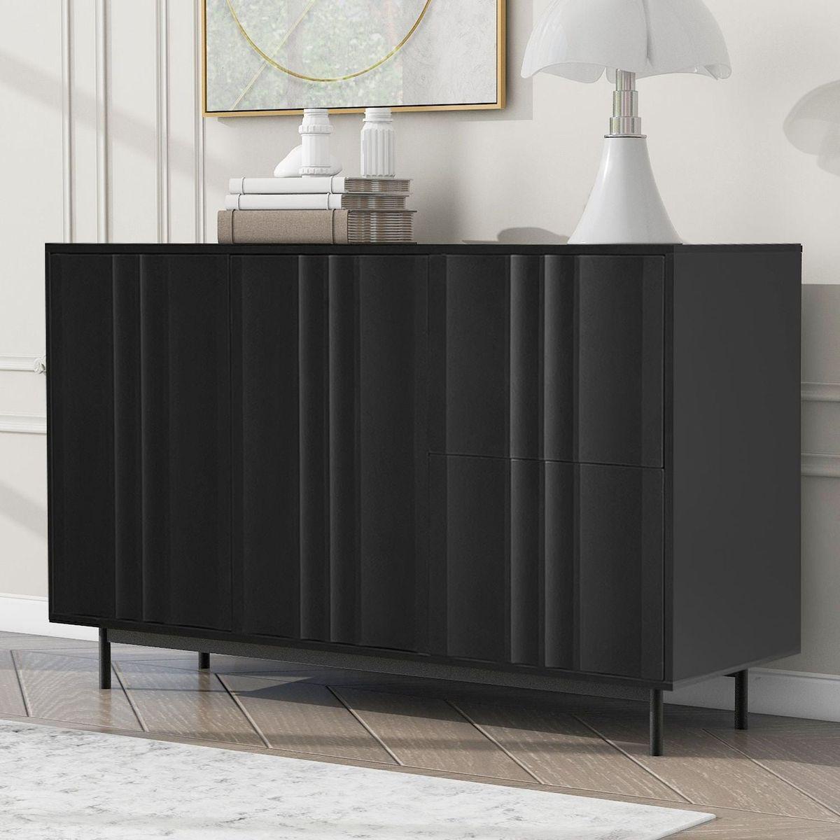 Wave Pattern Storage Cabinet with 2 Doors and 2 Drawers, Adjustable, Suitable for Study,Entrance and Living Room