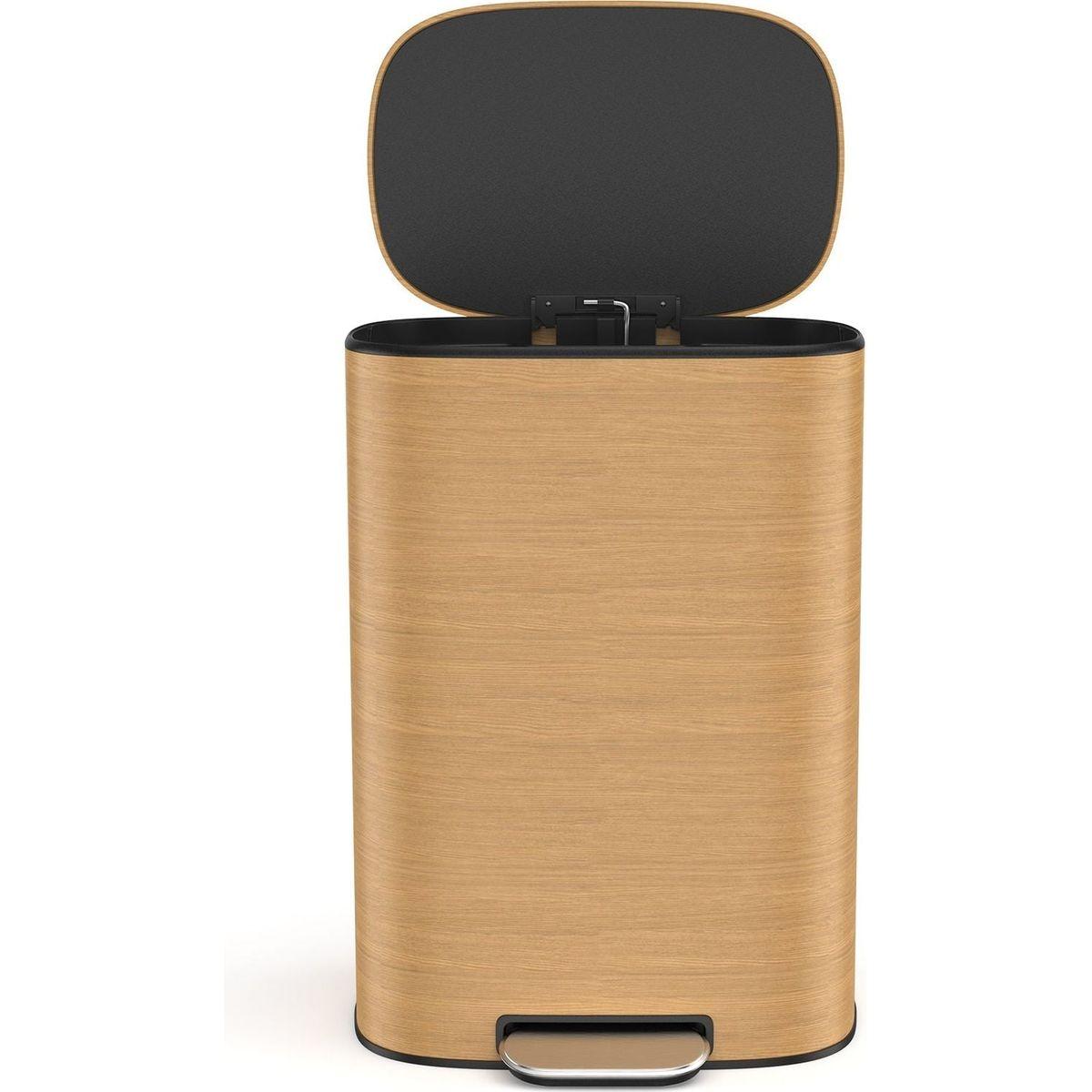 13 Gallon 50L Kitchen Foot Pedal Operated Soft Close Trash Can - Stainless Steel Ellipse Bustbin - Wood