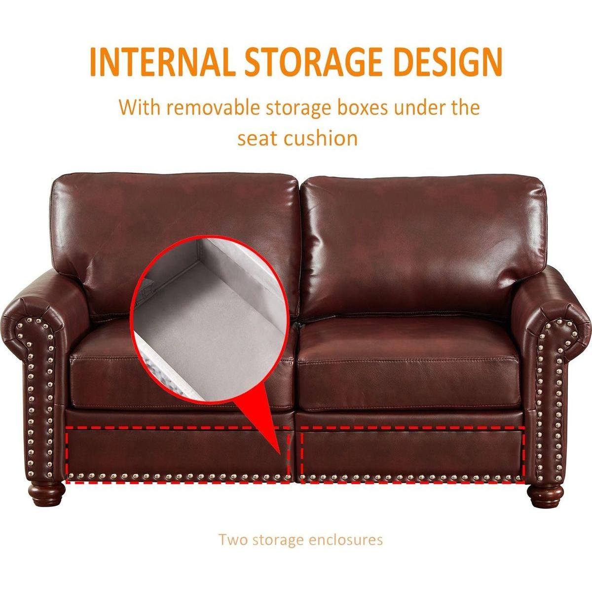 Living Room Sofa with Storage Sofa 2+3 Sectional Burgundy Faux Leather