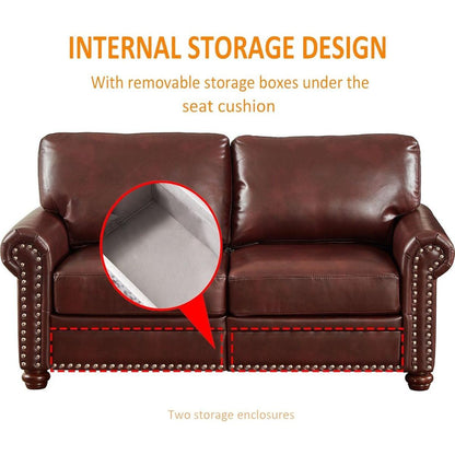 Living Room Sofa with Storage Sofa 2+3 Sectional Burgundy Faux Leather