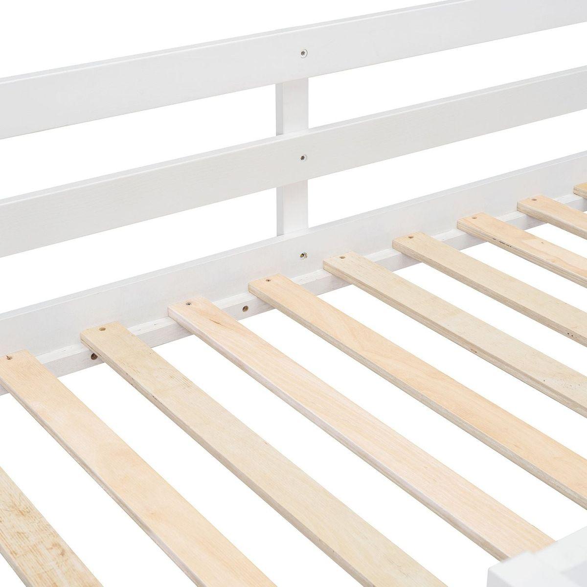 Twin over Twin Bunk Bed with 4 Drawers and 3 Shelves-White