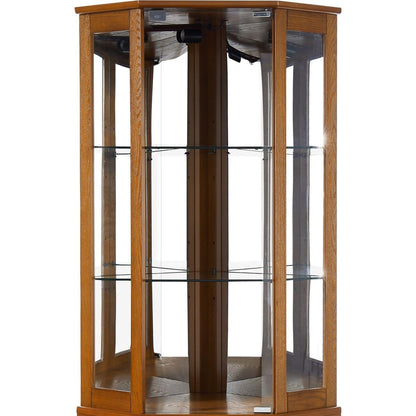 6 Shelf Corner Curio Display Cabinet with Lights, Mirrors and Adjustable Shelves, Oak