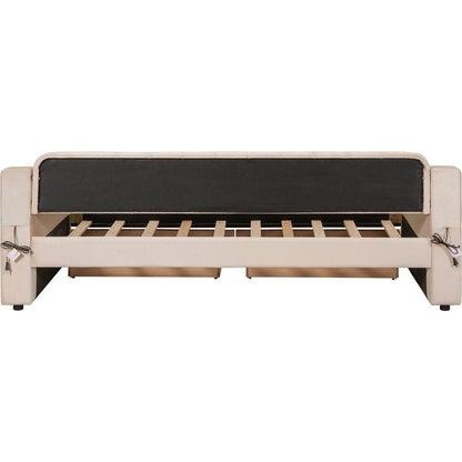 Twin Size Upholstered Daybed with Storage Armrests and USB Port, Beige