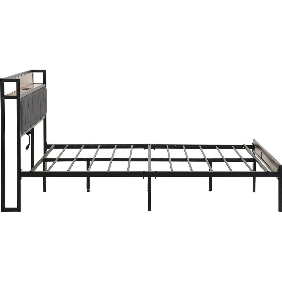 Full Size Metal Platform Bed Frame with upholstery storage function Headboard and USB LINER and Footboard, No Box Spring Needed, Large Under Bed Storage, Easy Assemble