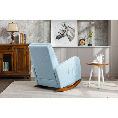 High Back Rocking Chair Nursery Chair .Comfortable Rocker Fabric Padded Seat .Modern High Back Armchair